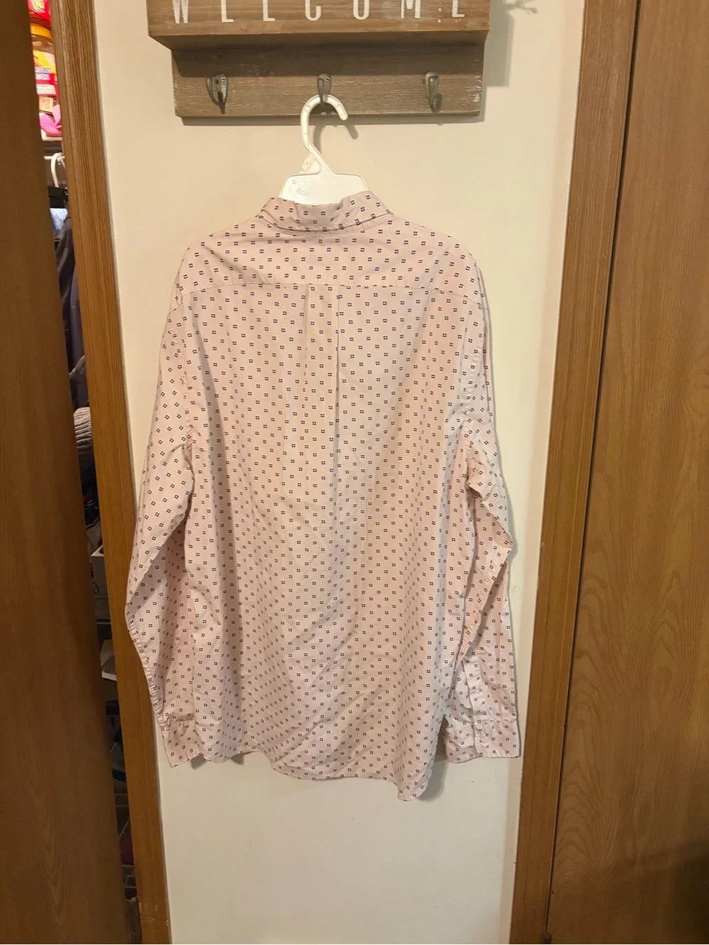J. Crew Men’s Light Pink Button-Down with Navy Geometric Print